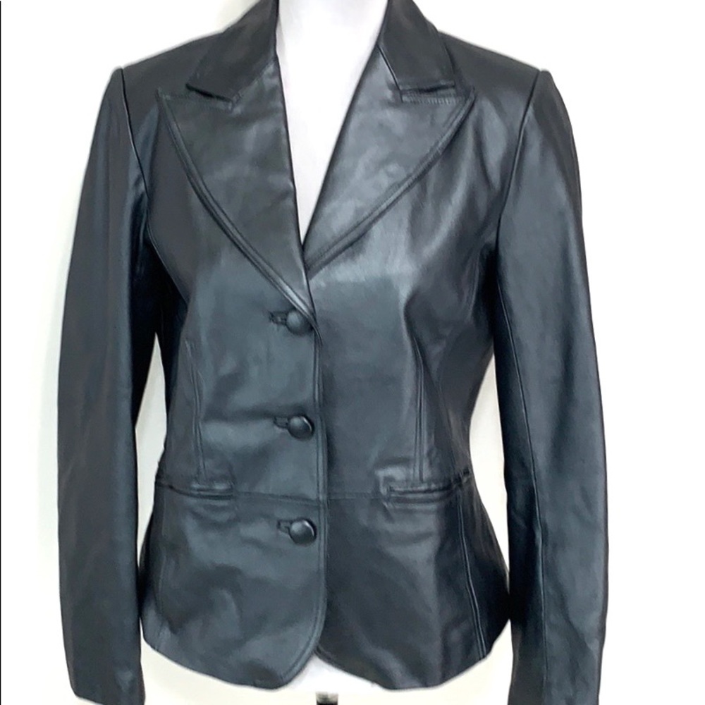 Bernardo metallic grey leather 3 button jacket